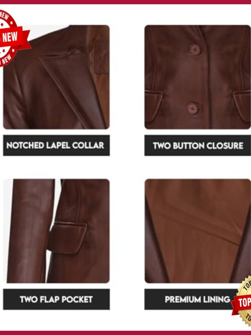 Genuine Lambskin Leather Blazer Jacket Women's Tailored Two-Button - Picture 4 of 6